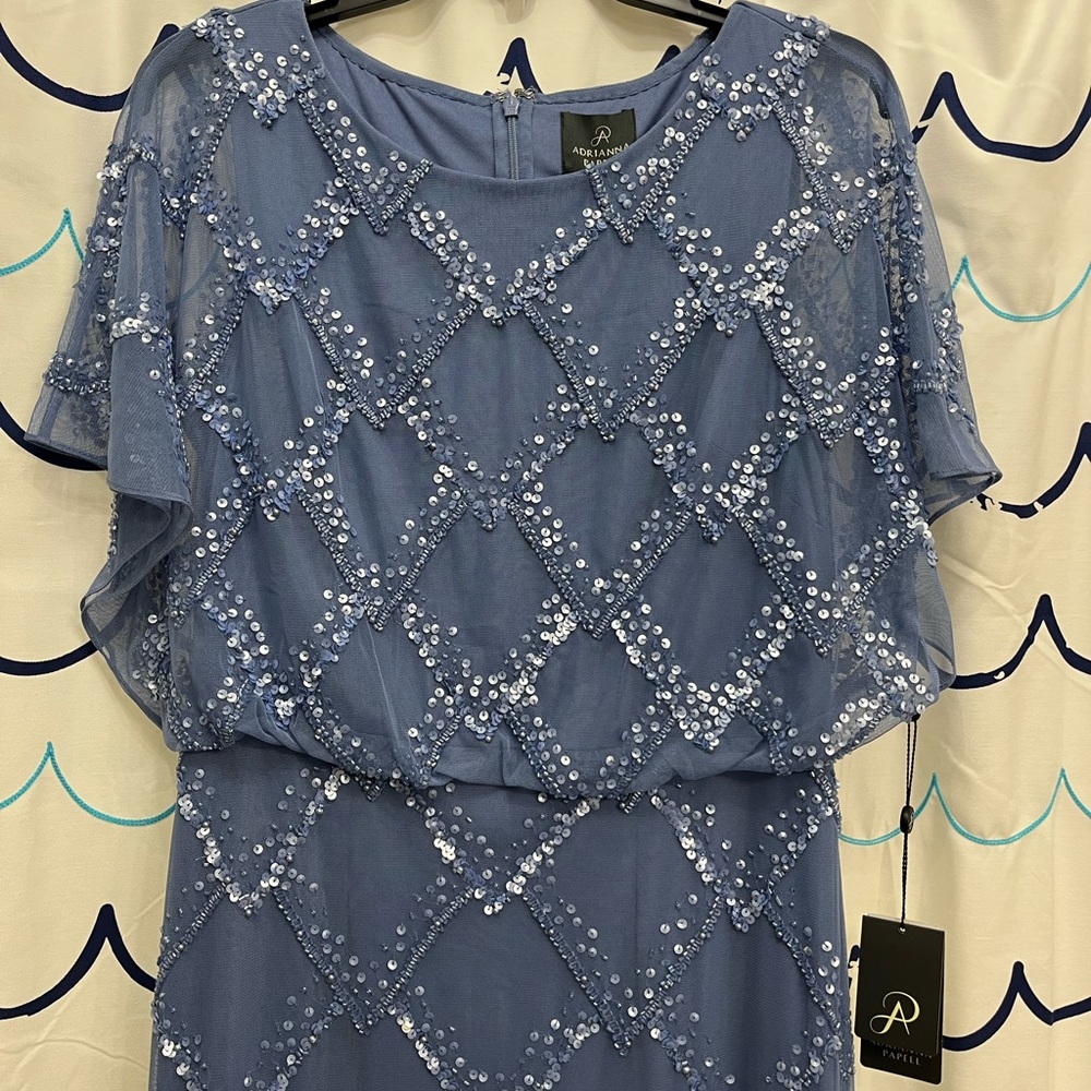 Adrianna Papell Elegant Blue Sequin Maxi Dress